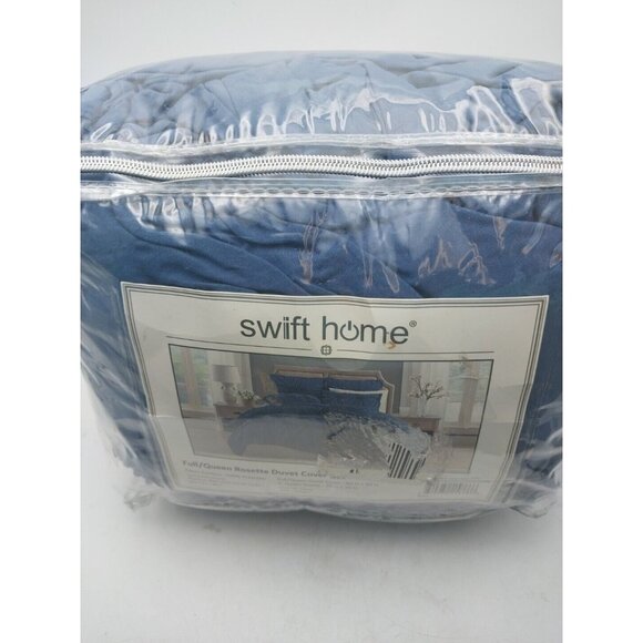 Swift Home Full/Queen Rosette Duvet Cover Set Navy Blue - Picture 3 of 7